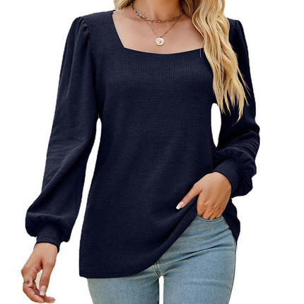 Women's Square Neck Puff Long Sleeve Tops Loose Blouse Casual Tunic T Shirts