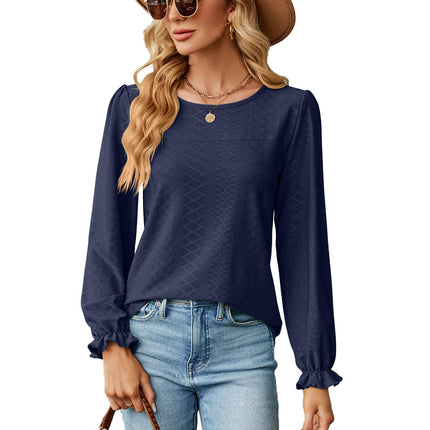 Women's Tops Crew Neck Shirts Puff Long Sleeve Casual Tshirts