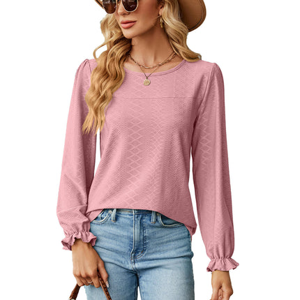 Women's Tops Crew Neck Shirts Puff Long Sleeve Casual Tshirts