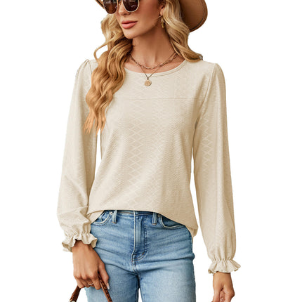 Women's Tops Crew Neck Shirts Puff Long Sleeve Casual Tshirts