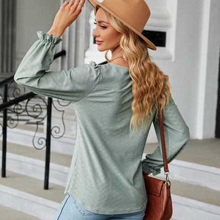 Women's Tops Crew Neck Shirts Puff Long Sleeve Casual Tshirts