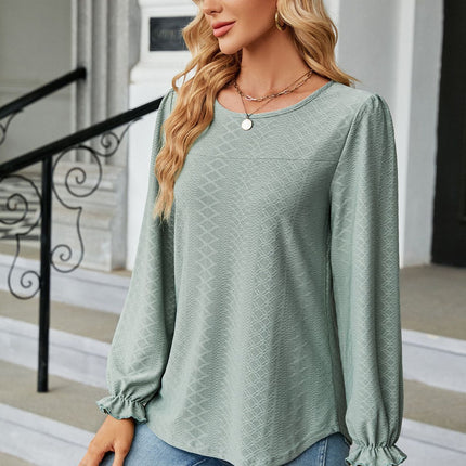 Women's Tops Crew Neck Shirts Puff Long Sleeve Casual Tshirts