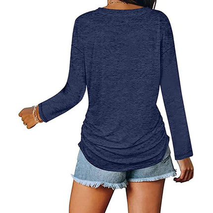 Women's Casual V Neck T Shirts Smocked Long Sleeve Tops Loose Tunic Blouses