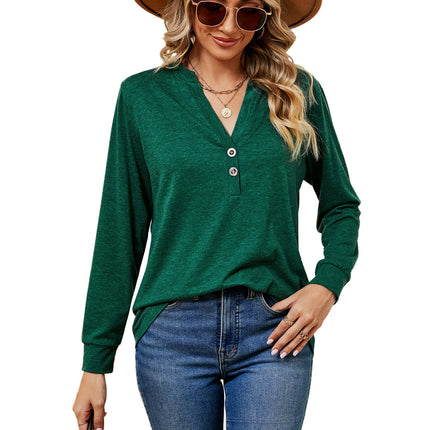 Women's Tops V Neck T-Shirts Button up Tunic Casual Long Sleeve Blouses