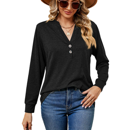 Women's Tops V Neck T-Shirts Button up Tunic Casual Long Sleeve Blouses