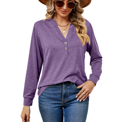 Women's Tops V Neck T-Shirts Button up Tunic Casual Long Sleeve Blouses