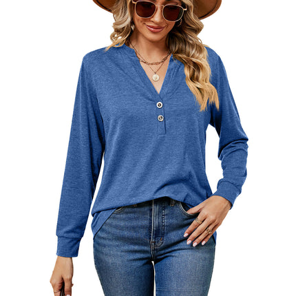 Women's Tops V Neck T-Shirts Button up Tunic Casual Long Sleeve Blouses