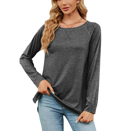 Women's Casual Long Sleeve T Shirt Crewneck with Side Split Loose Tunic Tops