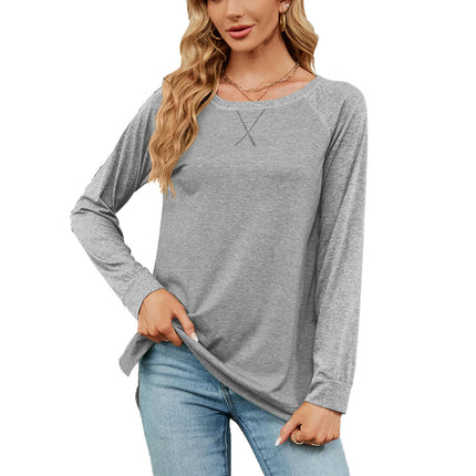 Women's Casual Long Sleeve T Shirt Crewneck with Side Split Loose Tunic Tops