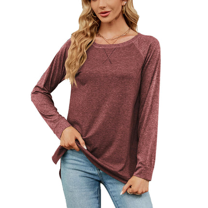 Women's Casual Long Sleeve T Shirt Crewneck with Side Split Loose Tunic Tops