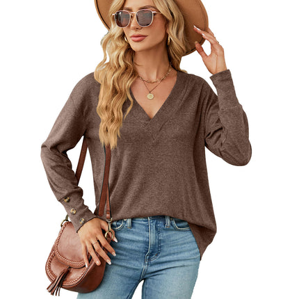 Women's Casual V Neck T-Shirts Long Sleeve Tops Loose Tunic Blouses