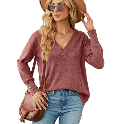 Women's Casual V Neck T-Shirts Long Sleeve Tops Loose Tunic Blouses