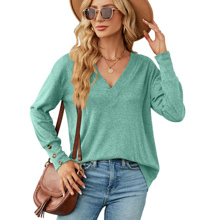 Women's Casual V Neck T-Shirts Long Sleeve Tops Loose Tunic Blouses