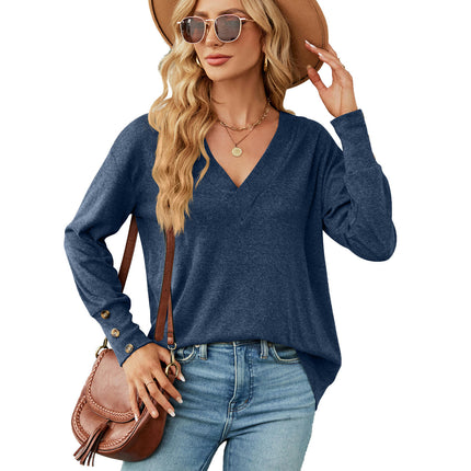 Women's Casual V Neck T-Shirts Long Sleeve Tops Loose Tunic Blouses