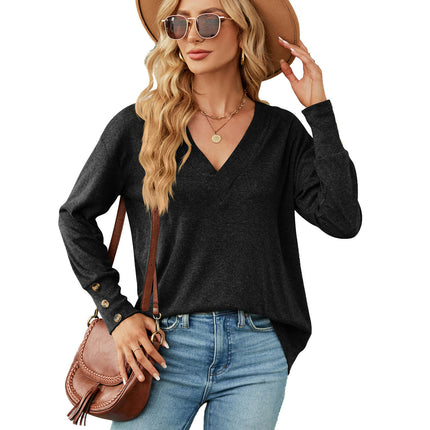 Women's Casual V Neck T-Shirts Long Sleeve Tops Loose Tunic Blouses