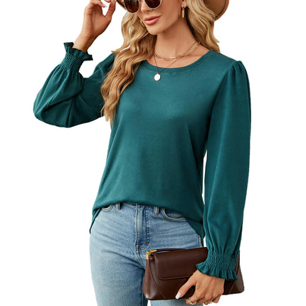 Women's Casual Crew Neck T-Shirts Puff Long Sleeve Tops Loose Tunic Blouses