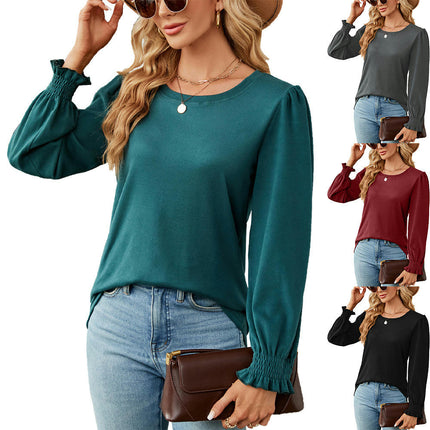 Women's Casual Crew Neck T-Shirts Puff Long Sleeve Tops Loose Tunic Blouses