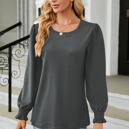 Women's Casual Crew Neck T-Shirts Puff Long Sleeve Tops Loose Tunic Blouses