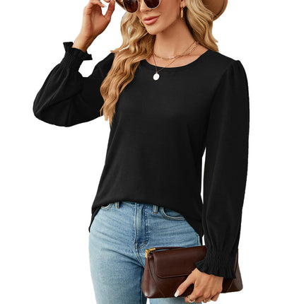 Women's Casual Crew Neck T-Shirts Puff Long Sleeve Tops Loose Tunic Blouses