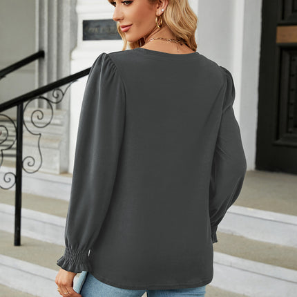 Women's Casual Crew Neck T-Shirts Puff Long Sleeve Tops Loose Tunic Blouses