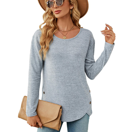 Women's Casual Long Sleeve Tunic Shirts Round Neck Button Blouses Tops