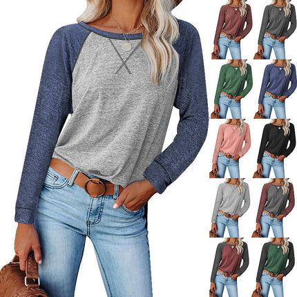 Women Casual Long Sleeve Tops Crew Neck T-Shirts Tees with Side Split