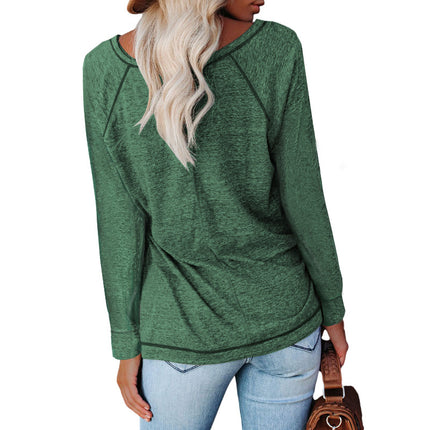 Women Casual Long Sleeve Tops Crew Neck T-Shirts Tees with Side Split