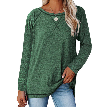 Women Casual Long Sleeve Tops Crew Neck T-Shirts Tees with Side Split