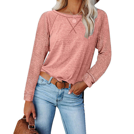 Women Casual Long Sleeve Tops Crew Neck T-Shirts Tees with Side Split