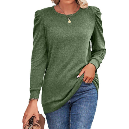 Women's Tops Puff Long Sleeve Tops Crew Neck Casual Blouse