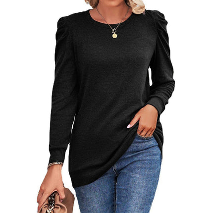 Women's Tops Puff Long Sleeve Tops Crew Neck Casual Blouse