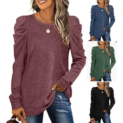 Women's Tops Puff Long Sleeve Tops Crew Neck Casual Blouse