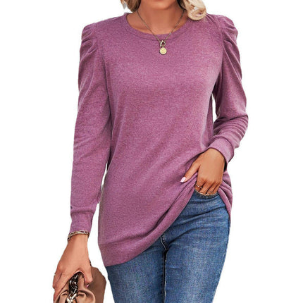 Women's Tops Puff Long Sleeve Tops Crew Neck Casual Blouse