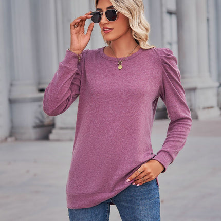 Women's Tops Puff Long Sleeve Tops Crew Neck Casual Blouse