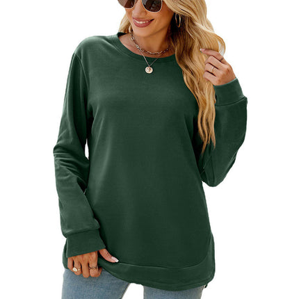 Women's Casual Long Sleeve T Shirt Round Neck Side Split Loose Tunic Tops