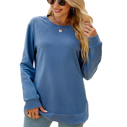 Women's Casual Long Sleeve T Shirt Round Neck Side Split Loose Tunic Tops