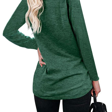 Women's Casual Long Sleeve T Shirt Round Neck Loose Tunic Tops with Pocket