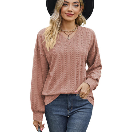 Women Summer Tops V-Neck T-Shirts Casual Puff Long-Sleeve Tunic Blouse