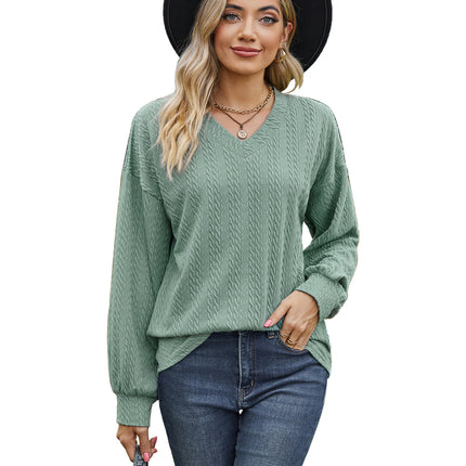 Women Summer Tops V-Neck T-Shirts Casual Puff Long-Sleeve Tunic Blouse