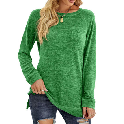 Women's Crewneck Pullovers Long Sleeve Side Split Tunic Tops