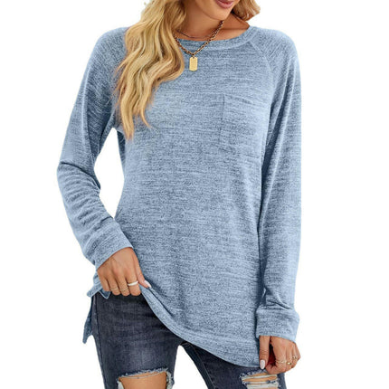 Women's Crewneck Pullovers Long Sleeve Side Split Tunic Tops