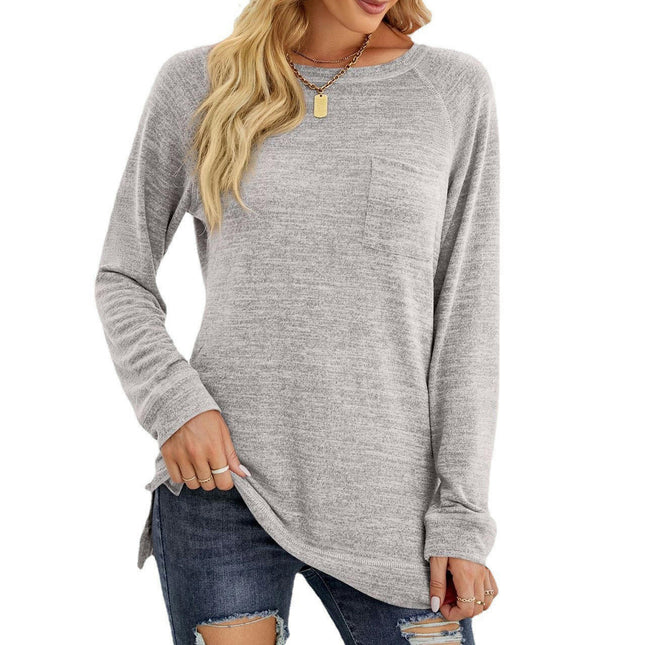 Women's Crewneck Pullovers Long Sleeve Side Split Tunic Tops