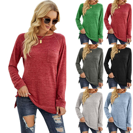 Women's Crewneck Pullovers Long Sleeve Side Split Tunic Tops