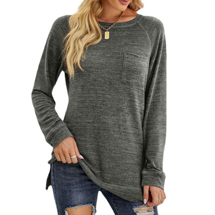 Women's Crewneck Pullovers Long Sleeve Side Split Tunic Tops