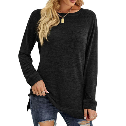 Women's Crewneck Pullovers Long Sleeve Side Split Tunic Tops