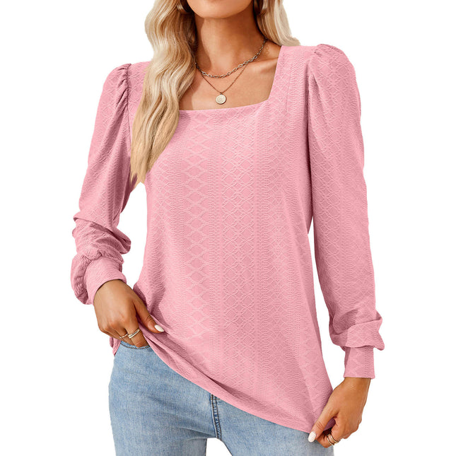 Women Tunic Tops Loose Puff Long Sleeve Shirts Square Neck Tops