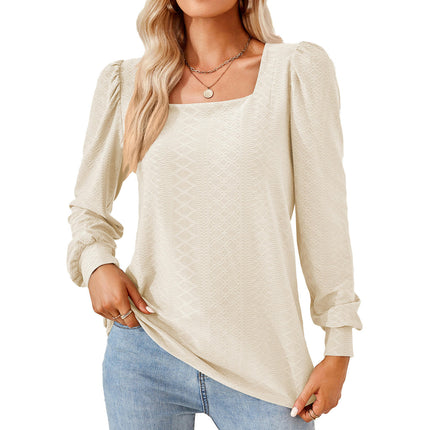 Women Tunic Tops Loose Puff Long Sleeve Shirts Square Neck Tops