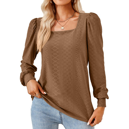 Women Tunic Tops Loose Puff Long Sleeve Shirts Square Neck Tops