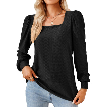 Women Tunic Tops Loose Puff Long Sleeve Shirts Square Neck Tops