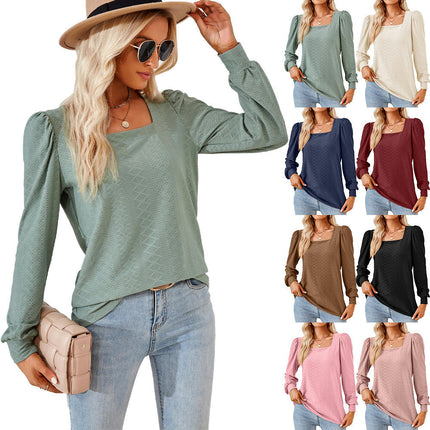 Women Tunic Tops Loose Puff Long Sleeve Shirts Square Neck Tops